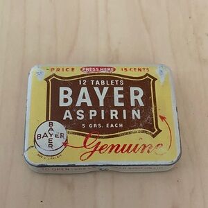 Vintage Bayer Aspirin Tin Yellow Brown Red